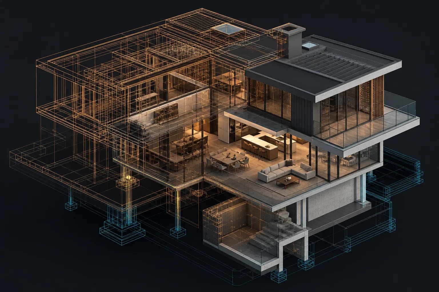 Villa layihəsinin BIM memarlıq modeli — üçölçülü informasiya modeli