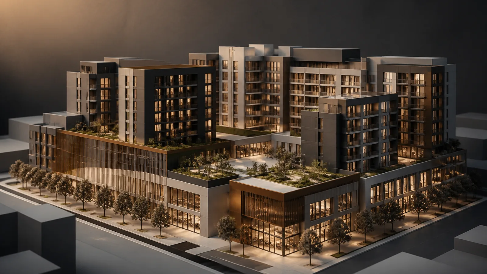 Developer qarışıq-istifadə massinq — yaşayış və kommersiya podiumu