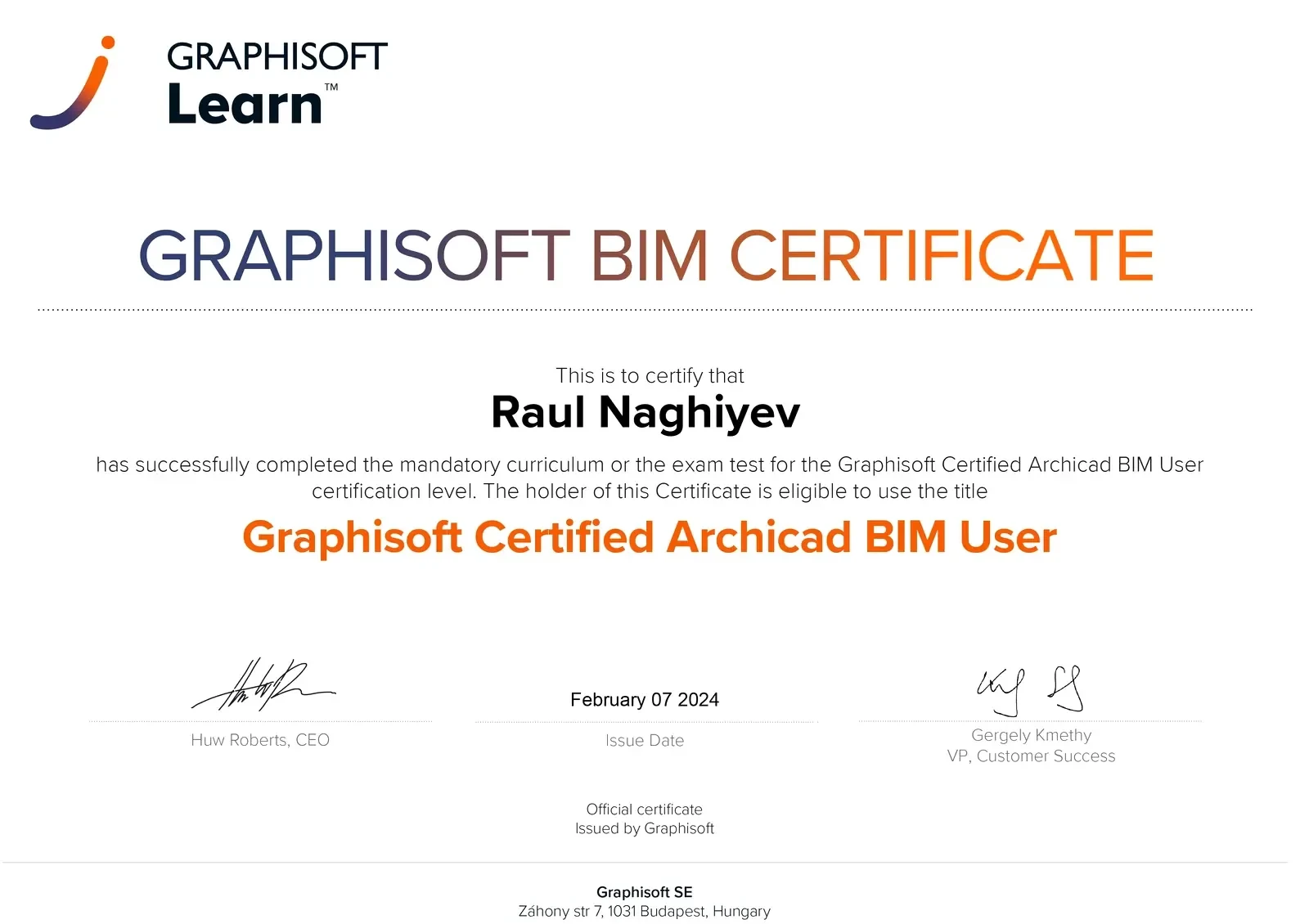 Archicad BIM certificate